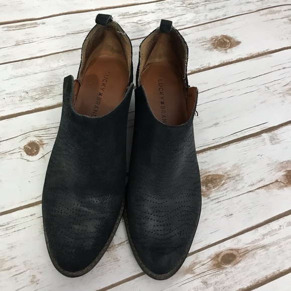 Lucky Brand Ankle Boots Booties Size 8 black western side cutout perforated heel - Picture 4 of 15